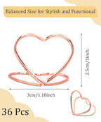 36 Pcs Heart Table Number Holders - Rust-Resistant Metal Place Card Stands for Weddings, Office & Home Decor (Rose Gold)
