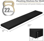 Sorbus Floating Shelves for Wall - 35 Inch Long Bathroom Shelves, Wall Decor for Bedroom, Kitchen, Living Room & Book Storage - Mounted Floating Shelf with Invisible Brackets (Black, 2 Pack)