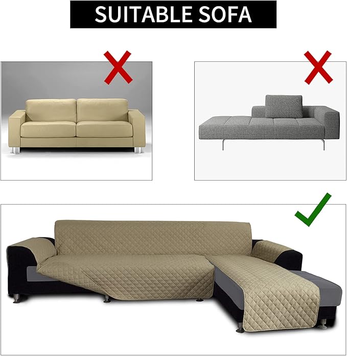 Easy-Going Sofa Slipcover L Shape Sofa Cover Sectional Couch Cover Furniture Protector Mat for Pets Dog Cat (X-Large, Beige/Beige)