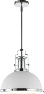 JONATHAN Y JYL9536C Homer 13" 1-Light Modern Industrial Iron LED Dome Pendant Classic, Cottage, Farmhouse Bedroom Living Room, Chrome/White