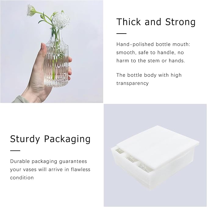 Glass Bud Vase Set of 5, Clear Small Flower Vases for Centerpieces in Bulk, Mini Vintage Vase for Rustic Wedding, Home,Table