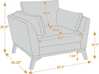 Large-Sized Accent Chair, Thick Cushion Bedroom Reading Chair, Comfortable Living Room Single Sofa， Linen Gray