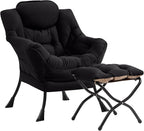 Cozy Lazy Chair and Ottoman, Large Contemporary Accent Lounge Chair Set, Leisure Upholstered Reading Armchair for Bedroom, Living Room, Dorm Rooms, Office