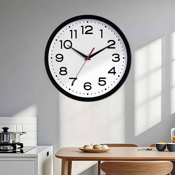 Wall Clock 18 Inch Silent Non-Ticking Modern Clock Battery Operated Classic Simple Minimalist Analog Decorative for Kitchen, Living Room,Office, Bedroom, Bathroom (Black)