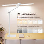 Syrinx Table Lamp, 24W Desk Lamp for Home Office with Gesture Sensor Switch and Touch Control, Eye-Caring Double Head LED Table Lamp with 25 Light Modes Adjustable Desk Light with Metal Base