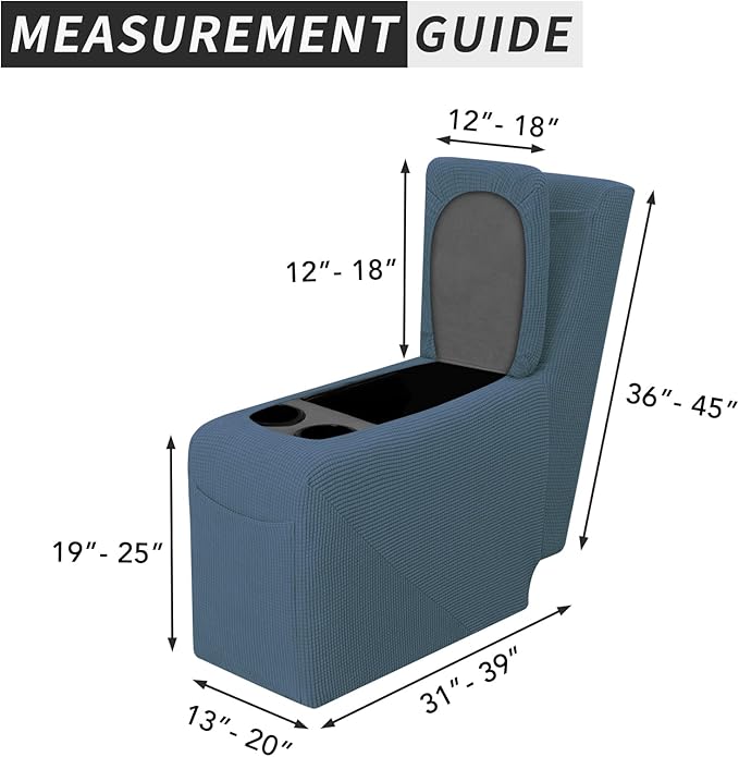 Easy-Going 2-Piece Recliner Console Cover for Reclining Loveseat Covers Stretch Jacquard Middle Console Cover for Recliner Couch and Sofa Bluestone