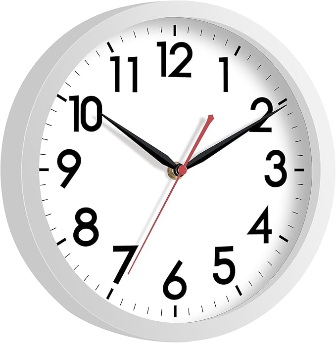 AKCISOT 12 Inch Wall Clock Silent Non Ticking Modern Wall Clocks Battery Operated, Analog Classic Clock Decorative for Bedroom, Kitchen, Home Office, Bathroom, School, Living Room (White)