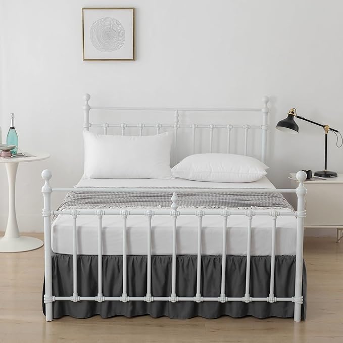 Bed Skirt Queen Size Ruffled Bed Skirt with Split Corners, 16 Inch Drop Dust Ruffle Bed Skirt with Platform, Dark Grey, Queen - 16" Drop