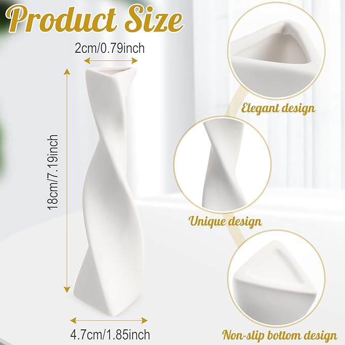 6 Pieces White Ceramic Vases for Home Decor 7.09 inch Tall Vases for Centerpieces Modern Floral for Wedding Party Event Home Office Decoration (Trendy)