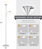 VONLUCE Torchiere Floor Lamp, 71" Standing Lamp with Adjustable Reading Lights & 2 Bulbs, 3 Color Temperatures Modern Tall Pole Lamp for Living Room Bedroom Corner, Nickel