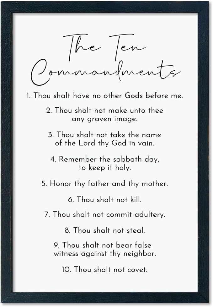 LuZhiQiang The Ten Commandments Wall Art Decor 16"×11" Bible Verse 10 Commandments Sign Motivational Positive Quotes Wood Framed Wall Hanging (Black)