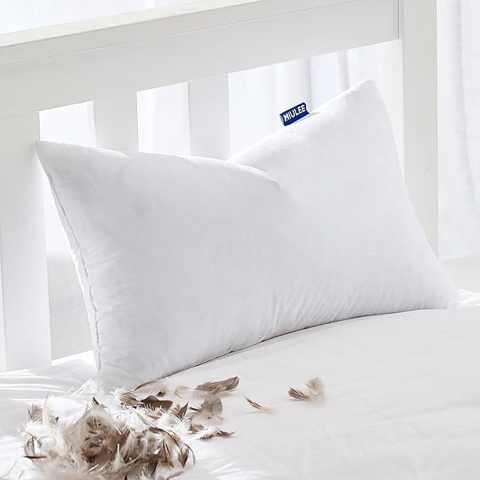 MIULEE Feather Pillow Insert 12x20, Decorative Down Throw Pillow Insert Fluffy Throw Pillow Cotton Fabric for Sofa Bed Couch
