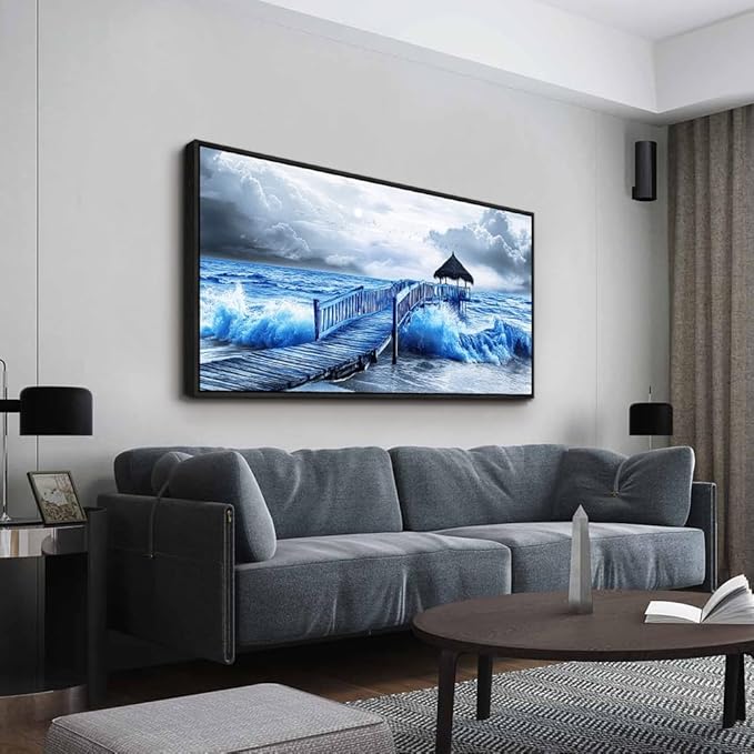 ZUITINGHUA Black Framed Canvas Wall Art For Living Room Large Wall Decor For Office Bedroom Decoration Ocean Landscape Pictures Black And White Paintings Artwork Mural Aesthetic Home Decor 30x60 In