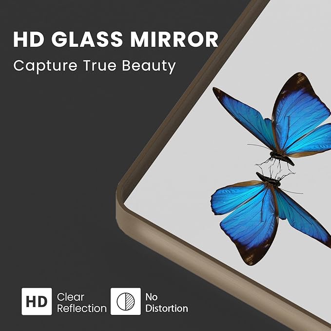 Bronze Bathroom Mirror 60x36 Inch, Brushed Bronze Metal Frame Mirror for Wall, Rounded Rectangle Bathroom Vanity Mirror with Tempered Glass, Anti-Rust, Horizontal/Vertical