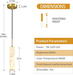 LMQNINE Natural Alabaster Pendant Lights for Kitchen Island White Marble Long Tube Chandelier Modern Gold Ceiling Light Fixtures for Bedroom Dining Room Table Living Room Hallway(S-3Pack)