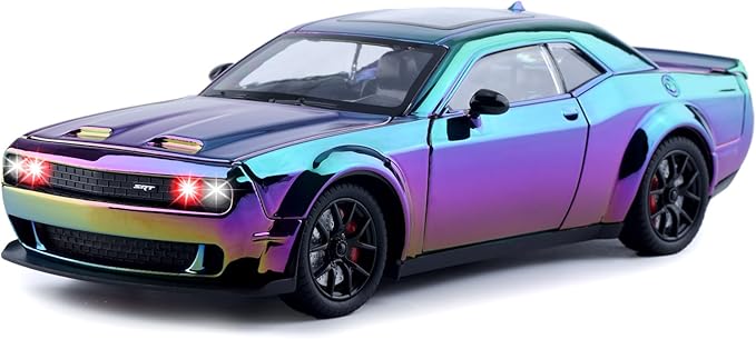 Car Toys for Boys 1/24 Diecast Cars Hellcat SRT Collectibles Model Kit,Pull Back Metal Toy Car with Lights and Sounds,Toy Cars for Boys Age 4-7（Gradient Purple）