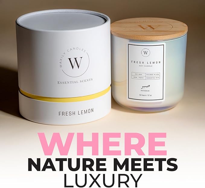 Waxily Lemon Scented Soy Candle | Non Toxic, Phthalate-Free Essential Oil Candle | Odor Eliminating Citrus for Kitchen, Aromatherapy, Luxury Gift, Clean Burning, Fresh Home Decor | 12oz