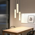 LMQNINE Natural Alabaster Pendant Lights for Kitchen Island White Marble Long Tube Chandelier Modern Black Ceiling Light Fixtures for Bedroom Dining Room Table Living Room Hallway(M-3Light)