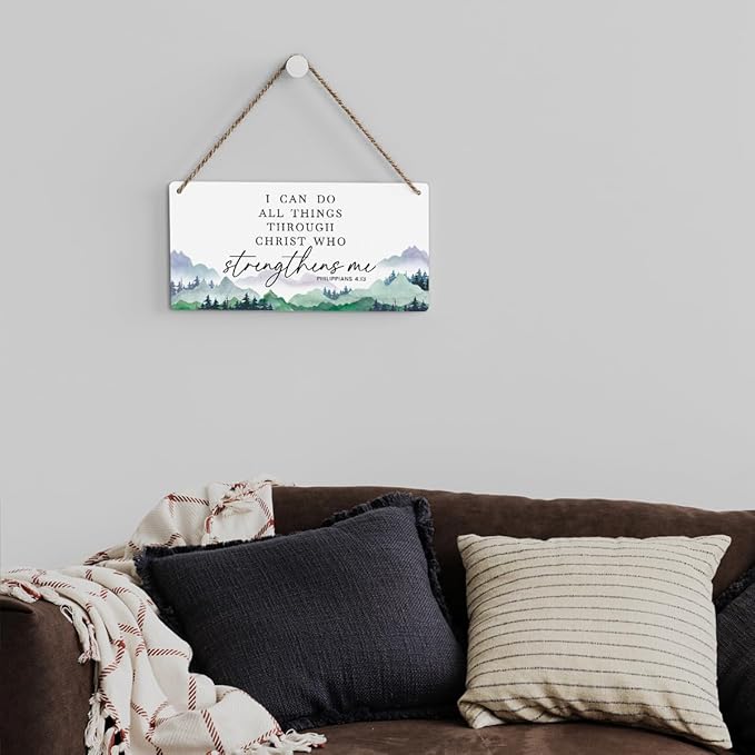 SENJIAN Christian Decor Bible Verse Wall Decor, I Can Do All Things Through Christ, Modern Farmhouse Sign Scripture Printed Wood Sign Wall Art Religious Decoration for Home Office Bathroom Bedroom