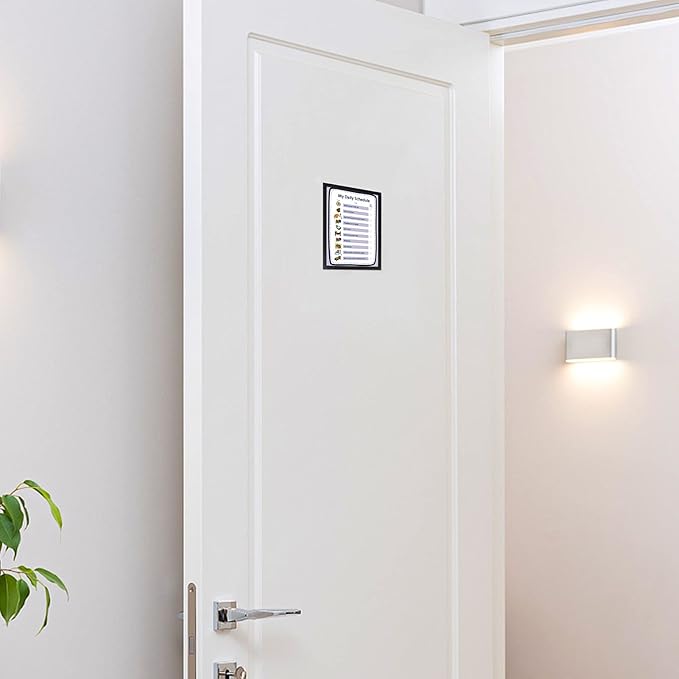 CRUGLA 4x6 Magnetic Picture Frames for Refrigerator 12 Packs, Modified Magnetic Sheet with Self Adhesive Backing, Black 4 by 6 Photo Frame Set for Locker Glass Window Door Cubicle