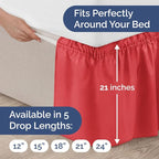 Wrap Around Dust Ruffle Bed Skirt - Red - for King Size Beds with 21 Inch Drop - Easy Fit Elastic Strap - Adjustable Pleated Bedskirt w/Brushed Fabric - Wrinkle Free - for Women, Men, Kids & Teens