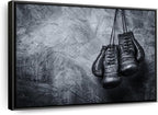 ElephantStock Boxing Gloves Wall Art - Horizontal Framed Canvas - 1-Piece Living Room Wall Decor - Photography Sports Canvas Print - Black and Gray Decor for Wall - 40" X 27"