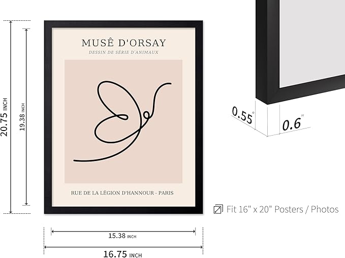 Poster Master Vintage Poster - Retro One Line Butterfly Drawing Print - Butterfly Line Art - Minimal Gift for Him, Her, Animal Lover - Abstract Decor for Home, Office, 16x20 Black Framed
