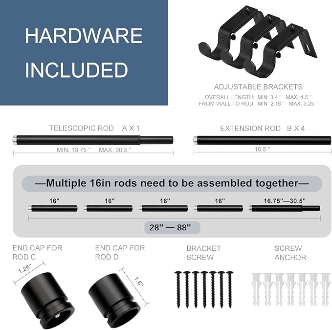 Latest Curtain Rods for Windows 28 to 88 Inches Length Adjustable 1 Inch Diameter Window Heavy Duty Curtain Rod with Aluminium Finials Set for Outdoor, Farmhouse, Bedroom, Living Room, Black