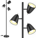QiMH Tree Floor Lamp with 3 Light Bulbs, Standing Tall Pole Lamps for Living Room Bedroom Office, Reading Stand up Lamps with 3 Adjustable Arms, Black