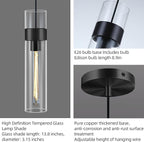 Modern Glass Black Pendant Lights Kitchen Island, Adjustable Cord Pendant Light Fixtures,Kitchen Pendant Lighting Over Island,Indoor Chandeliers for Bedroom Bathroom, Included Bulb