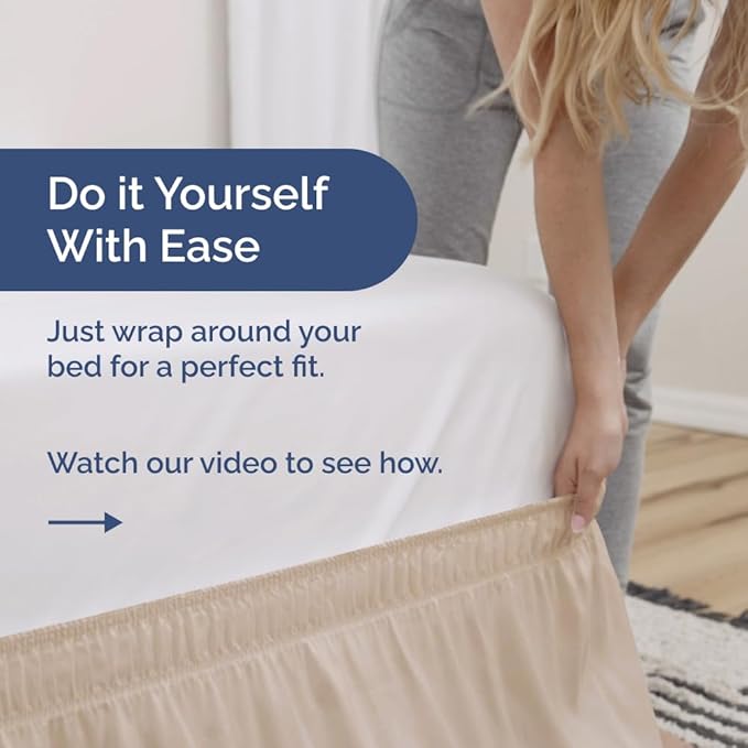 Wrap Around Dust Ruffle Bed Skirt - Wheat - Twin/Twin XL Size Beds w/ 12 Inch Drop - Easy Fit Elastic Strap - Adjustable Pleated Bedskirt w/Brushed Fabric - Wrinkle Free - Women, Men, Kids & Teens