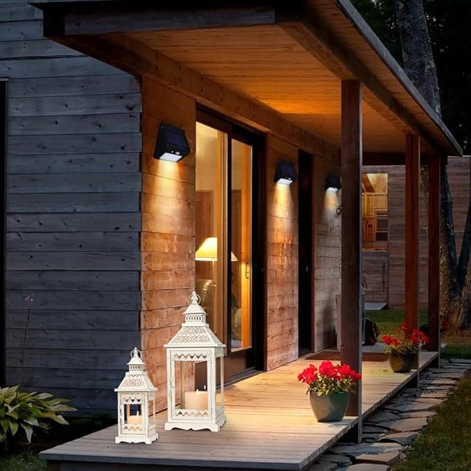 NEEDOMO Lanterns Decorative Outdoor & Indoor, Set of 2 Outdoor Lanterns for Porch,Large Square Candle Lantern, Beige Metal Frame with Glass for Fall, Christmas