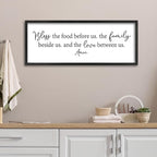ZZJJHYWGQ Dining Room Bless The Food Before Us Wall Decor Kitchen Christian Sign 40"X15" Christian Grateful Farmhouse Large Catholic Wooden Frame Wall Hanging Art (Black)