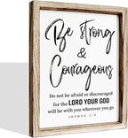 Inspirational Wood Signs, Christian Wooden Wall Plaque, Religious Home Decor, Bible Verse Decor Art, Framed Wall Plaque Sign 15 * 11.5 inches, Be Strong and Courageous Sign