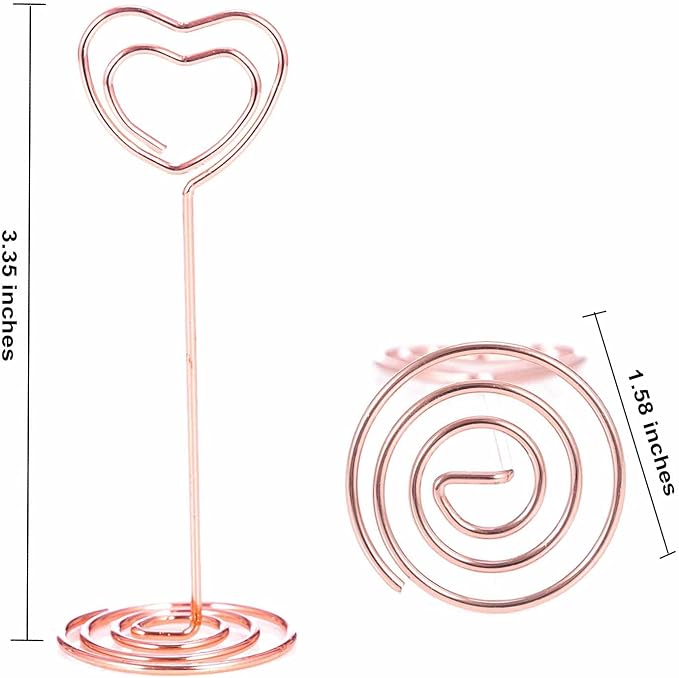 20PCS 3.35 Inch Table Number Stands - Place Card Holders for Wedding Centerpieces, Birthday Party, Photo Picture Frame Display (Heart Shaped-Rose Gold)