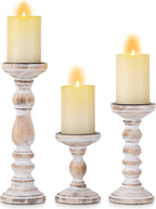 Candle Holder for Pillar Candles: Romadedi Set of 3 Decorative Wood Candlestick Holders, Rustic Wooden Candle Stand for Fireplace Mantle End Table Shelf in Farmhouse Style, Whitewashed 6”, 8.3”, 12”