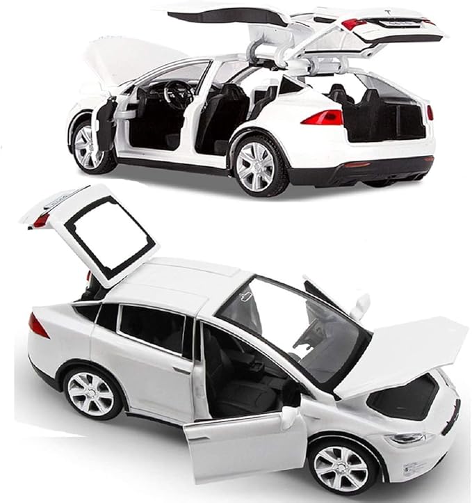 Toy Car Model X, Pull Back Car Toys Alloy Vehicles with Lights and Sound 1:32 Scale Model Car (White)