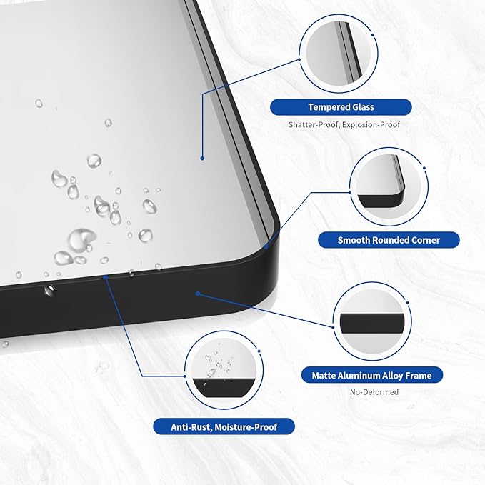 WEER Black Bathroom Mirror 48X32 Inch, Rectangular Black Metal Framed Mirror for Wall, Matte Black Vanity Mirror with Tempered Glass, Anti-Rust, Shatterproof, Hangs Horizontal or Vertical