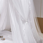 VETHIN Double Layer Princess Round Dome Canopy Bed Curtain for Girls Adults,Children Dreamy Mosquito Net,Cute Bedroom Decoration Castle Play Tent Reading Nook Canopies (Dome-White/White)