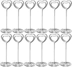 Table Number Card Holders Place Card Holder, 25 Pack Picture Holders for Tables, Heart Shape Photo Number Stands Menu Paper Card Clips for Wedding Party, Office, Restaurant (Silver)