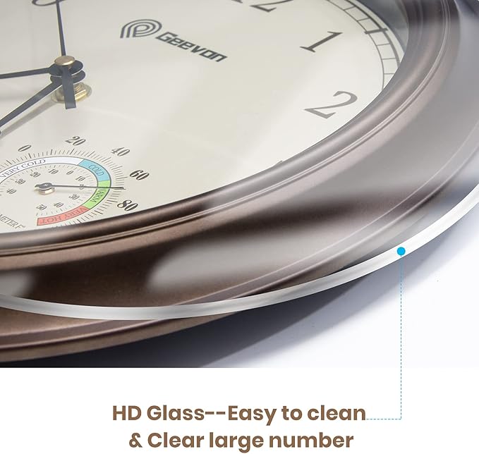 Geevon 12" Vintage Wall Clock Non Ticking with Hygrometer and Thermometer Combo,Battery Operated Quartz Decorative Wall Clocks for Home,Living Room,Office,Classroom,Kitchen,Bedroom Decor