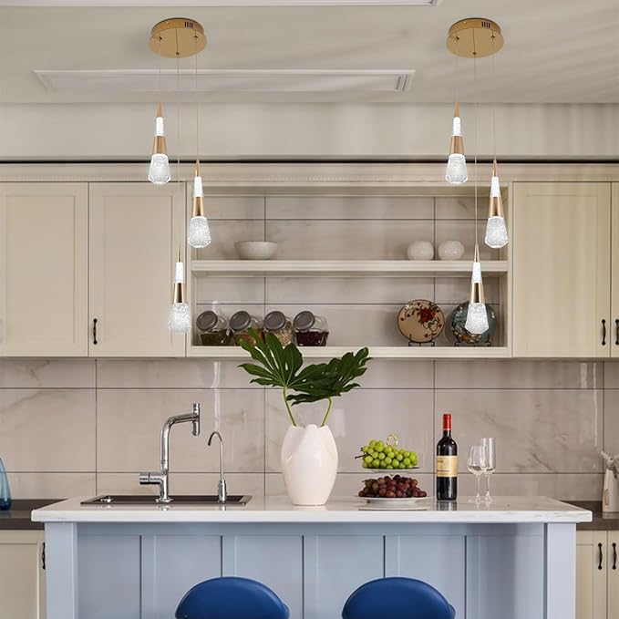 3-Light Pendant Light Kitchen Island, Dimmable Modern Pendant Light Kitchen Island Light Fixture Luxury Meteor Shower-Style Gold Led Chandelier for Dinning Room, Kitchen Lighting Fixture