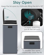 Arlopu 16 GallonStainless Steel Trash Can, 60L Dual Compartment, Metal Kitchen Step Recycle Bin, Metal Double Dustbin, in-Home Garbage Rubbish Can W/Removable Liner Buckets (Grey)