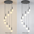 9-Lights Black Chandelier with Milk White Glass Mid Century Modern Globe Pendant Light for Foyer Living Room Entryway Hallway