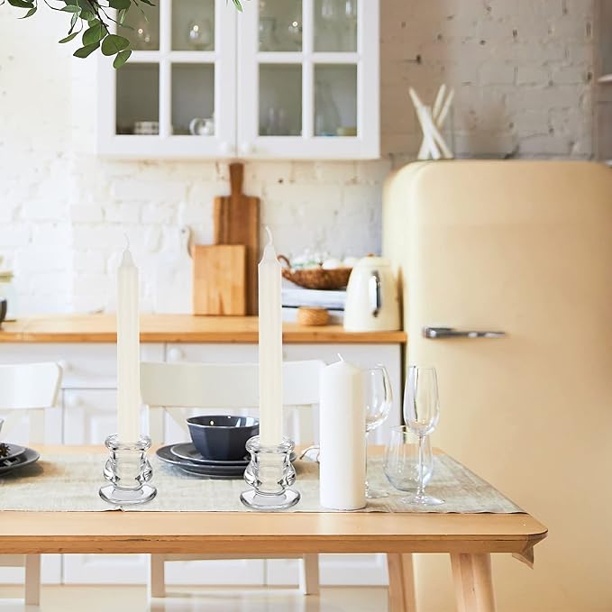 24 Pcs Candlestick Holders Glass Clear Taper Candle Holders 2.2" High Candle Stick for Wedding Centerpieces Decor Party Supplies