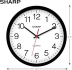 Sharp Wall Clock – Black, Silent Non Ticking 12 Inch Quality Quartz Battery Operated Round Easy to Read Home/Kitchen/Office/Classroom/School Clocks, Sweep Movement