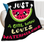 Watermelon Blanket for Girls Women Just A Girl Who Loves Watermelon Throw Blanket Lightweight Fuzzy Cozy Plush Flannel Fleece Blankets for Bed Decor 60"x80"