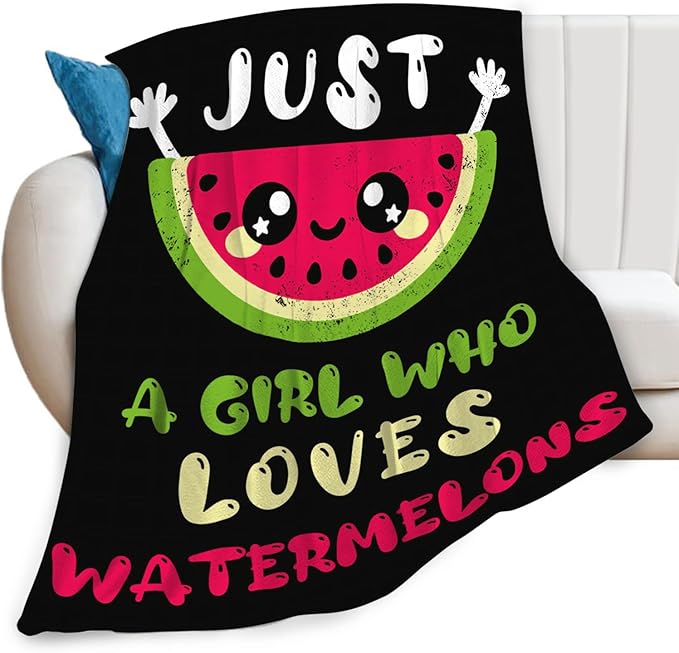 Watermelon Blanket for Girls Women Just A Girl Who Loves Watermelon Throw Blanket Lightweight Fuzzy Cozy Plush Flannel Fleece Blankets for Bed Decor 60"x80"