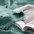 Simple&Opulence 100% Cotton Throw Blanket for Bed, Couch, Boho Luxury Geometric Knit Woven Blanket with Tassels Soft Lightweight Cozy Breathable, Vintage Farmhouse Decoration for All-Season(Green)