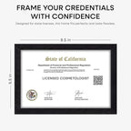 Homeforia 5.5x8.5 Business License Frame Black, High End Oak 5.5 by 8.5 Wood Certificate Frame, 8.5 x 5.5 Document Frame for Wall or Tabletop, Wooden Picture Frames, Tempered Glass, Wall Kit, Set of 1